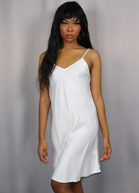 Satin Slip Dress - White
